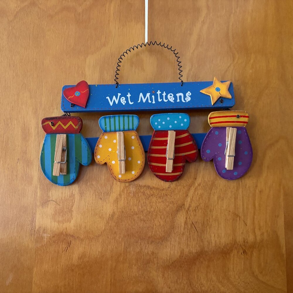 Wet Mittens Wooden Door Hanger
